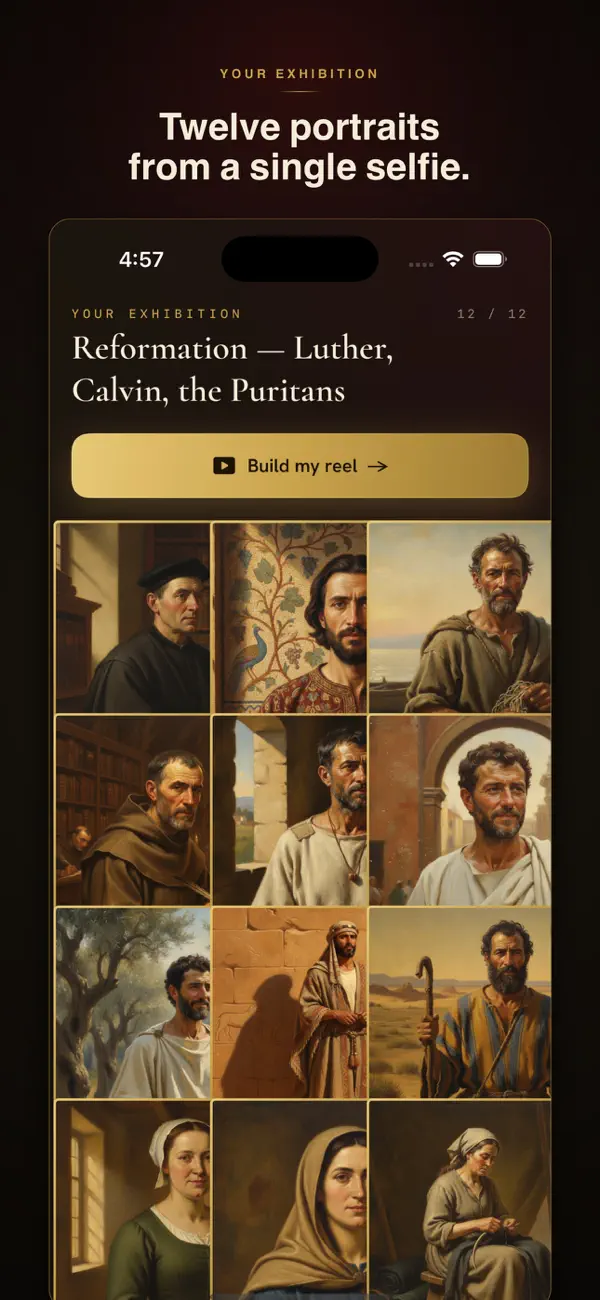 AI yearbook style gallery in HolyShot showing twelve historical portraits