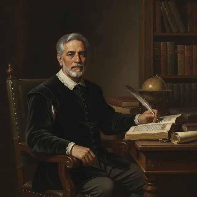 A Reformation-era scholar writing at his desk
